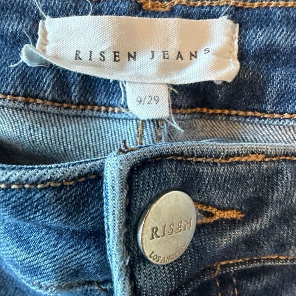 Risen High Rise Raw Frayed Hem Distressed Cropped Flare Denim Jeans Blue Sz 9/29 - Picture 3 of 7